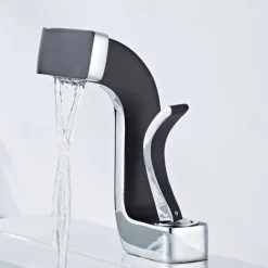 Waterfall Bathroom Sink Mixer Faucet Brass, Basin Taps Single Handle One Hole with Hot and Cold Hose Vessel Water Tap Deck Mounted