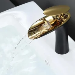 Waterfall Bathroom Sink Mixer Faucet, Mono Wash Basin Single Handle Basin Taps with Hot and Cold Hose Monobloc Vessel Water Brass Tap Deck Mounted