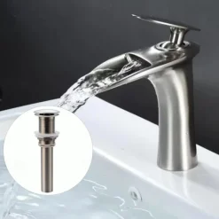 Waterfall Bathroom Sink Mixer Faucet, Mono Wash Basin Single Handle Basin Taps with Hot and Cold Hose Monobloc Vessel Water Brass Tap Deck Mounted