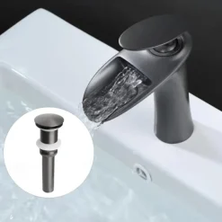 Waterfall Bathroom Sink Mixer Faucet, Mono Wash Basin Single Handle Basin Taps with Hot and Cold Hose Monobloc Vessel Water Brass Tap Deck Mounted