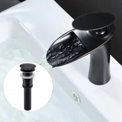 Waterfall Bathroom Sink Mixer Faucet, Mono Wash Basin Single Handle Basin Taps with Hot and Cold Hose Monobloc Vessel Water Brass Tap Deck Mounted