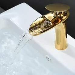 Waterfall Bathroom Sink Mixer Faucet, Mono Wash Basin Single Handle Basin Taps with Hot and Cold Hose Monobloc Vessel Water Brass Tap Deck Mounted