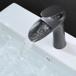 Waterfall Bathroom Sink Mixer Faucet, Mono Wash Basin Single Handle Basin Taps with Hot and Cold Hose Monobloc Vessel Water Brass Tap Deck Mounted