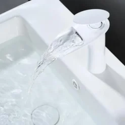 Waterfall Bathroom Sink Mixer Faucet, Mono Wash Basin Single Handle Basin Taps with Hot and Cold Hose Monobloc Vessel Water Brass Tap Deck Mounted