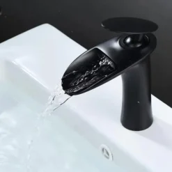 Waterfall Bathroom Sink Mixer Faucet, Mono Wash Basin Single Handle Basin Taps with Hot and Cold Hose Monobloc Vessel Water Brass Tap Deck Mounted