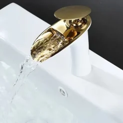 Waterfall Bathroom Sink Mixer Faucet, Mono Wash Basin Single Handle Basin Taps with Hot and Cold Hose Monobloc Vessel Water Brass Tap Deck Mounted