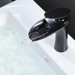 Waterfall Bathroom Sink Mixer Faucet, Mono Wash Basin Single Handle Basin Taps with Hot and Cold Hose Monobloc Vessel Water Brass Tap Deck Mounted
