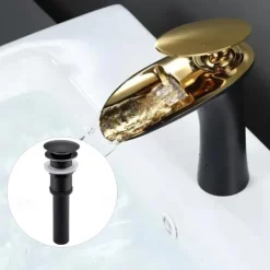 Waterfall Bathroom Sink Mixer Faucet, Mono Wash Basin Single Handle Basin Taps with Hot and Cold Hose Monobloc Vessel Water Brass Tap Deck Mounted