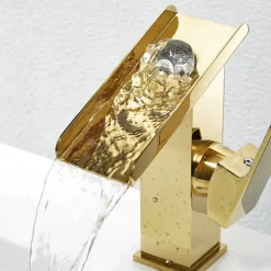 Waterfall Bathroom Sink Mixer Faucet Tall, Basin Taps Single Handle Deck Mounted with Cold and Hot Hose