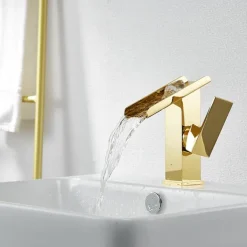 Waterfall Bathroom Sink Mixer Faucet Tall, Basin Taps Single Handle Deck Mounted with Cold and Hot Hose