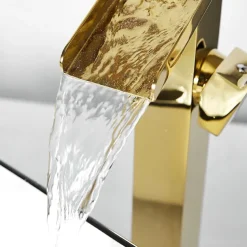 Waterfall Bathroom Sink Mixer Faucet Tall, Basin Taps Single Handle Deck Mounted with Cold and Hot Hose