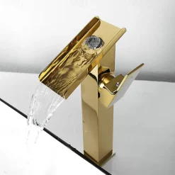 Waterfall Bathroom Sink Mixer Faucet Tall, Basin Taps Single Handle Deck Mounted with Cold and Hot Hose