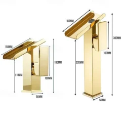 Waterfall Bathroom Sink Mixer Faucet Tall, Basin Taps Single Handle Deck Mounted with Cold and Hot Hose