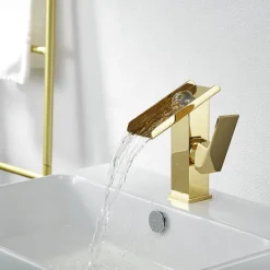 Waterfall Bathroom Sink Mixer Faucet Tall, Basin Taps Single Handle Deck Mounted with Cold and Hot Hose