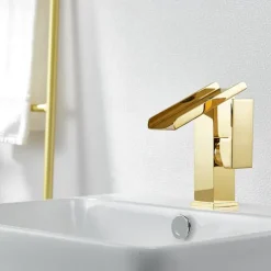 Waterfall Bathroom Sink Mixer Faucet Tall, Basin Taps Single Handle Deck Mounted with Cold and Hot Hose