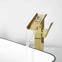 Waterfall Bathroom Sink Mixer Faucet Tall, Basin Taps Single Handle Deck Mounted with Cold and Hot Hose