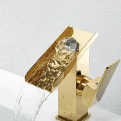 Waterfall Bathroom Sink Mixer Faucet Tall, Basin Taps Single Handle Deck Mounted with Cold and Hot Hose