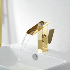 Waterfall Bathroom Sink Mixer Faucet Tall, Basin Taps Single Handle Deck Mounted with Cold and Hot Hose