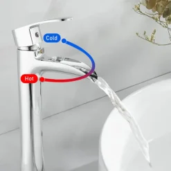 Waterfall Bathroom Sink Mixer Faucet Chrome, Tall Basin Mixer Taps Brass, Single Handle One Hole Tap with Hot and Cold Hose Deck Mounted Vessel Water Tap