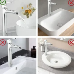 Waterfall Bathroom Sink Mixer Faucet Chrome, Tall Basin Mixer Taps Brass, Single Handle One Hole Tap with Hot and Cold Hose Deck Mounted Vessel Water Tap