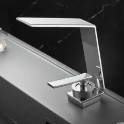 Waterfall Bathroom Sink Mixer Faucet, Basin Taps Mono Wash Basin Single Handle Washroom Tap with Hot and Cold Hose, Monobloc Vessel Water Brass Tap Deck Mounted