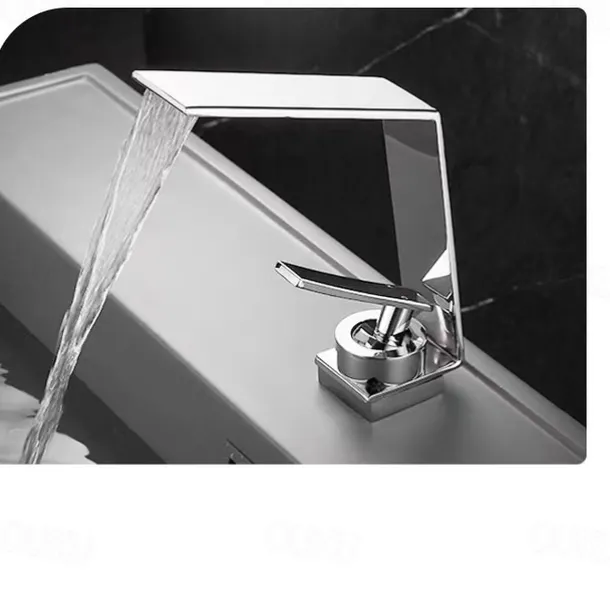 Waterfall Bathroom Sink Mixer Faucet, Basin Taps Mono Wash Basin Single Handle Washroom Tap with Hot and Cold Hose, Monobloc Vessel Water Brass Tap Deck Mounted