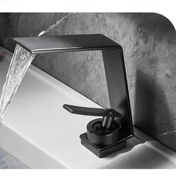 Waterfall Bathroom Sink Mixer Faucet, Basin Taps Mono Wash Basin Single Handle Washroom Tap with Hot and Cold Hose, Monobloc Vessel Water Brass Tap Deck Mounted