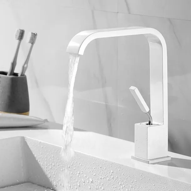 Waterfall Bathroom Sink Mixer Faucet, Monobloc Basin Taps Single Handle Wash Basin Faucets with Hot and Cold Hose Vessel Water Brass Tap Deck Mounted