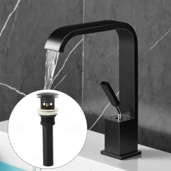 Waterfall Bathroom Sink Mixer Faucet, Monobloc Basin Taps Single Handle Wash Basin Faucets with Hot and Cold Hose Vessel Water Brass Tap Deck Mounted