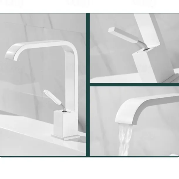 Waterfall Bathroom Sink Mixer Faucet, Monobloc Basin Taps Single Handle Wash Basin Faucets with Hot and Cold Hose Vessel Water Brass Tap Deck Mounted