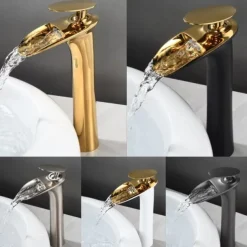 Waterfall Bathroom Sink Mixer Faucet Tall, Mono Wash Basin Single Handle Taps Deck Mounted, Washroom with Hot and Cold Hose Monobloc Vessel Water Brass Tap