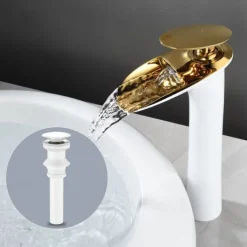Waterfall Bathroom Sink Mixer Faucet Tall, Mono Wash Basin Single Handle Taps Deck Mounted, Washroom with Hot and Cold Hose Monobloc Vessel Water Brass Tap