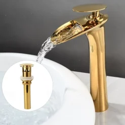 Waterfall Bathroom Sink Mixer Faucet Tall, Mono Wash Basin Single Handle Taps Deck Mounted, Washroom with Hot and Cold Hose Monobloc Vessel Water Brass Tap