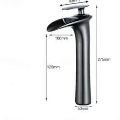 Waterfall Bathroom Sink Mixer Faucet Tall, Mono Wash Basin Single Handle Taps Deck Mounted, Washroom with Hot and Cold Hose Monobloc Vessel Water Brass Tap