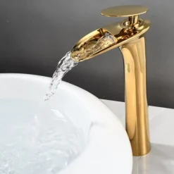 Waterfall Bathroom Sink Mixer Faucet Tall, Mono Wash Basin Single Handle Taps Deck Mounted, Washroom with Hot and Cold Hose Monobloc Vessel Water Brass Tap