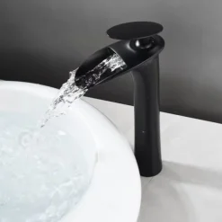 Waterfall Bathroom Sink Mixer Faucet Tall, Mono Wash Basin Single Handle Taps Deck Mounted, Washroom with Hot and Cold Hose Monobloc Vessel Water Brass Tap