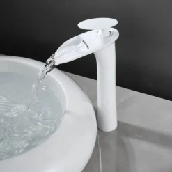 Waterfall Bathroom Sink Mixer Faucet Tall, Mono Wash Basin Single Handle Taps Deck Mounted, Washroom with Hot and Cold Hose Monobloc Vessel Water Brass Tap