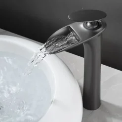 Waterfall Bathroom Sink Mixer Faucet Tall, Mono Wash Basin Single Handle Taps Deck Mounted, Washroom with Hot and Cold Hose Monobloc Vessel Water Brass Tap