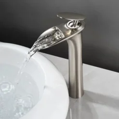 Waterfall Bathroom Sink Mixer Faucet Tall, Mono Wash Basin Single Handle Taps Deck Mounted, Washroom with Hot and Cold Hose Monobloc Vessel Water Brass Tap