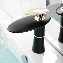 Waterfall Bathroom Sink Mixer Faucet Round, Wash Basin Taps Single Handle Washroom with Hot and Cold Hose Monobloc Vessel Water Brass Tap Deck Mounted