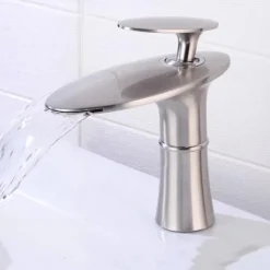 Waterfall Bathroom Sink Mixer Faucet Round, Wash Basin Taps Single Handle Washroom with Hot and Cold Hose Monobloc Vessel Water Brass Tap Deck Mounted