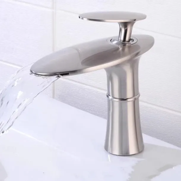 Waterfall Bathroom Sink Mixer Faucet Round, Wash Basin Taps Single Handle Washroom with Hot and Cold Hose Monobloc Vessel Water Brass Tap Deck Mounted