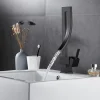Waterfall Bathroom Sink Mixer Faucet, 360 Rotating Basin Vessel Tap Single Handle Irregular Creative Design Brushed Nickel/Chrome/Matte Black/Golden Sink Tap with Hot and Cold Water Hose