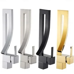 Waterfall Bathroom Sink Mixer Faucet, 360 Rotating Basin Vessel Tap Single Handle Irregular Creative Design Brushed Nickel/Chrome/Matte Black/Golden Sink Tap with Hot and Cold Water Hose