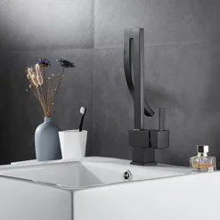 Waterfall Bathroom Sink Mixer Faucet, 360 Rotating Basin Vessel Tap Single Handle Irregular Creative Design Brushed Nickel/Chrome/Matte Black/Golden Sink Tap with Hot and Cold Water Hose