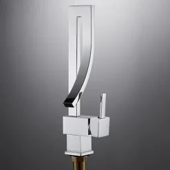 Waterfall Bathroom Sink Mixer Faucet, 360 Rotating Basin Vessel Tap Single Handle Irregular Creative Design Brushed Nickel/Chrome/Matte Black/Golden Sink Tap with Hot and Cold Water Hose