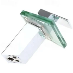 Waterfall Bathroom Sink Mixer Faucet Chrome, Led Faucet Lights Color Changing Battery Powered, Single Hole Single Handle Basin Taps, Brass Washroom Facuet with Glass Spout