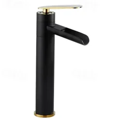 Waterfall Bathroom Sink Mixer Faucet Tall, Antique Brass Single Handle Basin Taps with Cold and Hot Hose