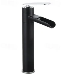 Waterfall Bathroom Sink Mixer Faucet Tall, Antique Brass Single Handle Basin Taps with Cold and Hot Hose