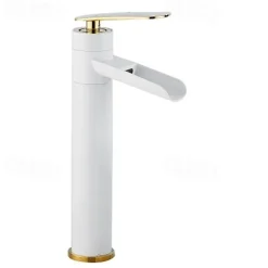 Waterfall Bathroom Sink Mixer Faucet Tall, Antique Brass Single Handle Basin Taps with Cold and Hot Hose
